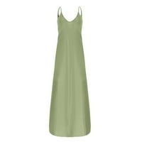 Ljetne haljine za žene Dužina gležnja rukava ruka bez rukava A-line pune okrugle dekolične haljine zelene