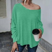 Mnjin ženske majice i bluze Ženska puna boja labava čipka u obliku leđa ramena majica majica za žene zelene m