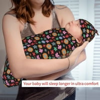 Crna cvjetna snaga beba swaddle beba pokrivač mekaste rastezljivo spavanje sa beanie za novorođenčad