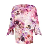 Uheoun Summer Majica za žene Ležerne prilike na rukavu na vratima Ležerne tipke V izrez Labavi bluze