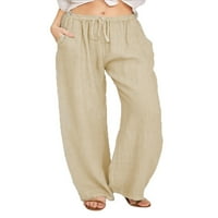 Cilcicy Women Plus Crckstring Pamučne pamučne pantalone za vježbanje tanke bore džepove pantalone