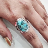 Prirodni plavi bakar tirkizni prsten, tirkizni prsten, decembar roštilj, dizajnerski bend, sterling