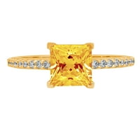 1. CT briljantna princeza Clear Simulirani dijamant 18k žuti zlatni pasijans sa accentima prsten sz