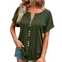 AOKSEE ženske plus veličine ljetnih vrhova čvrstog boja V rect-down bluza s kratkim rukavima V-izrez