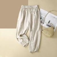 Ženske ljetne hlače Pamučna posteljina elastična struka navodnicu labavog salona udobne pantalone sa