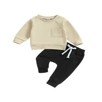 Wassery Toddler Boys Fall Outfits 3T Odjeća za bebe za djecu s dugim rukavima Kontrastni dukserice Tors + Elastični komisija za struku postavljene 0- godine
