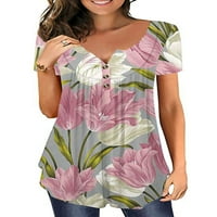 Košulja za žene u košulju s kratkim rukavima, kratki rukav ljetni vrhovi casual radne gumne tunika bluza