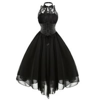 Lolmot Goth haljina za žene s korzetnim rukavima bez rukava čipke koktel haljine nepravilni hem čipkajte