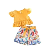 Apepal ljetni setovi odjeće za djevojke kratke vrhove letećih rukava i cvjetne kratke hlače, za djecu