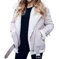 Dyfzdhu zimski kaputi za žene Trendi podstavljeni obloženi kratki kaput topla rever motorna jakna