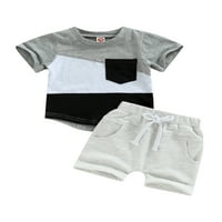 TODDLER Baby Boy Ljetna odjeća odijela Kontrast boja kratkih rukava kratke majice The Majice Elastične strugove Shars set