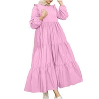 CETHRIO ženska haljina - modna posada izrez labavi dugi rukav čvrsta ruka za gležnjeve duge haljine vruće ružičaste