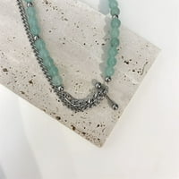 Toyella Mali dizajn Sense Mint Zelena staklena ogrlica sa ogrlicom od perle dvostruka maha, dvostruki