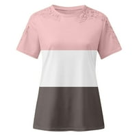 Bazyrey Womens Crew vrat modni patchwork bluza ženska majica s kratkim rukavima ružičasta L
