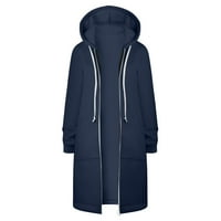 Modne čvrste boje duge jakne za žene jesen zima casual crtaocting zip up dukseve džepovi duga jakne