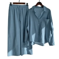 Košulja ženske ležerne čvrste retro plus veličine pamučna majica pamučne majice visoki struk labav džep