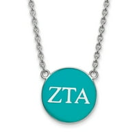 Čvrsta srebrna srebrna emajla Zeta Tau Alpha Veliki ENL Pend Privjesak ogrlica Charm lanac - sa sigurnosnim
