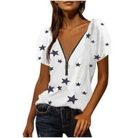 Scyoekwg majica s kratkim rukavima za žene Print Comfy Trendy Casual Labave ljetne grafičke tenice Zipper