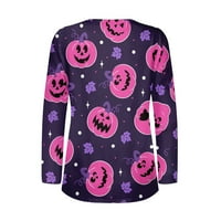 Cuoff bluze za žene s dugim rukavima za Halloween uzorak Ispis Grafički teški bluze casual plus veličina Osnovni pulover Ženski vrhovi ljubičasti 1x