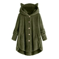 Zimska odjeća za žene, topli plišani kapuljač jakna od solidne labave Sherpa Fleece odjeća, vojska zelena,