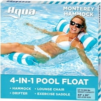 Aqua 4-in- Monterey HAMMOCK pahuljica na napuhavanje, višenamjenski bazen za bazen za bazen, prenosivi vodootpir, svijetloplava bijela pruga