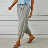 Hlače za žensku vučnu vučnu kaznu pune boje Comfy pantalone široke noge Capri hlače sa džepovima
