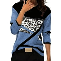 Ženski vrhovi moda O izrez Leopard Print Flannel četkani dugih rukava majice za žene Plavi XL