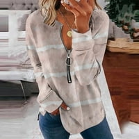 Yievt ženska modna dukseva čišćenje dugih rukava labav gradijent ženske vrhove pulover sa patentnim zatvaračem, majica na V-izrez l