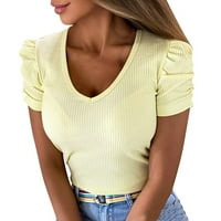 Zodggu Trendy ponude Žene rebrasti pleteni ljetni bluza salon V izrez duhovne majice kratkih rukava