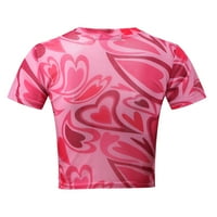 Huaai ženske vrhove labavi moći ženski čistim mzeći kratkim gornjim okruglim vratom Stretchy T majica bluza ružičasta l
