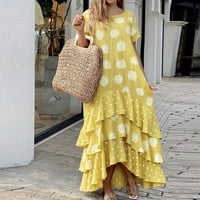 Ženske haljine kratki rukav A-line maxi casual cvjetni okrugli izrez ljetna haljina žuta 4xl