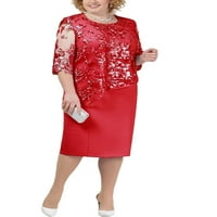 REJLUN Žene Midi haljina posada Vrata večernje haljine Solid Color Sexy Casual Holiday Red 3xl