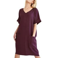 Ženska ljetna čvrsta temperatura modna ženska kratka rukava V izrez VACT suknja i haljina s rukavima
