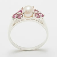 British napravio 10k bijeli zlatni kultivirani biser i ružičasti turmalin ženski prsten klastera - veličine