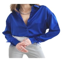 Licupiee ženska bluza od perja uljepšavajuće dugme dugih rukava dugme za zatvaranje labavih fit chic