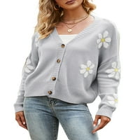 Binpure pleteni džemper s dugmetom dolje cvjetni uzorak s dugim rukavima V-izrez kardigan