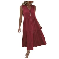 Haljine za žene Ženska ljetna casual solidna boja V-izrez bez rukava bez rukava vino l
