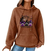 Sksloeg waffle hoodie žene Halloween skelet od bundeve lobanje grafički casual nacrtavanje pulover Dukseri