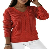 Beiwei žene ugodne škarene pletene džempere zimski topli pasusni džemper dame kabel šik skakač crveni xl