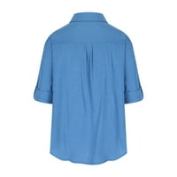 Žene V izrez košulje Trendy gumb dolje bluza Dressy Roll up manžedne mašave mašave ležerne ravne vrhove