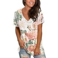 Pntutb Weens Plus Veličina veličine, modna ženska kauzalna bluza za ispis V-izreza kratka rukava majica ljetnih vrhova povratna odjeća