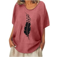 Žene vrhovi modni rerew vrat kratkih rukava majica Ljetni ispis labava bluza vrhova vina s