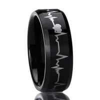 Muškarci Žene Titanium Comfort Fit Wedding Band Prsten Laser Graved Forever Love Heartbeat Black Ring