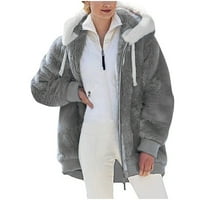 Pntutb Womens Plus size zimski topli labavi plišani jaknu sa kapuljačom sa kapuljačom