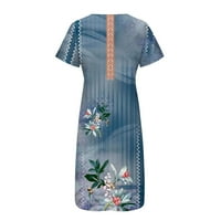 Dyegold sandresses za ženska ležerna plaža - Ženske ljetne haljine V-izrez kratki rukav Vintage cvjetni print plus veličina maxi sunčana haljina ljetne haljine za odmor
