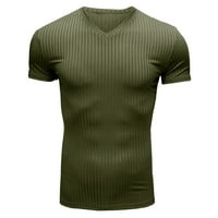 Muškarci Majice musko casual solid tanka stripe v izrez za bluzu kratkih rukava HSOME meka bluza majica