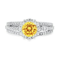1.76ct okrugli rez žuti prirodni citrinski 18K bijeli zlatni godišnjički angažman halo prstena veličine 8,75