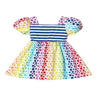 SUNISERY 4. jula Dječja dječja haljina A-obloge kratkih rukava Square Star Star Striped print casual