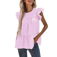 FVWitlyh dugih rukava majica okrugli vrat trostruki blok boja traka majica ružičasti medij