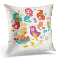 Mermaid Girls Slatko crtani s malim kružnim kompozicijom ispod morskog bisera u poklopcu jastuka za